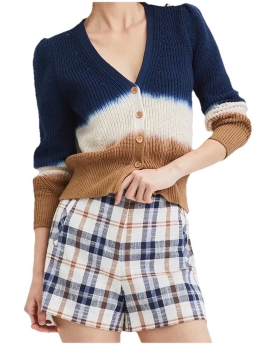 Veronica Beard Parula Dip Dye Puff Sleeve V-Neck Cardigan. Size S.